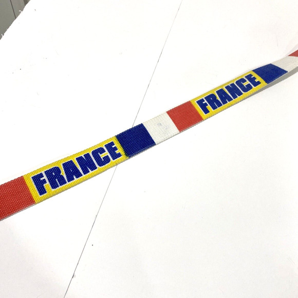 FRANCE woven canvas casual belt unisex style silver slide buckle red blue yellow - Picture 5 of 6